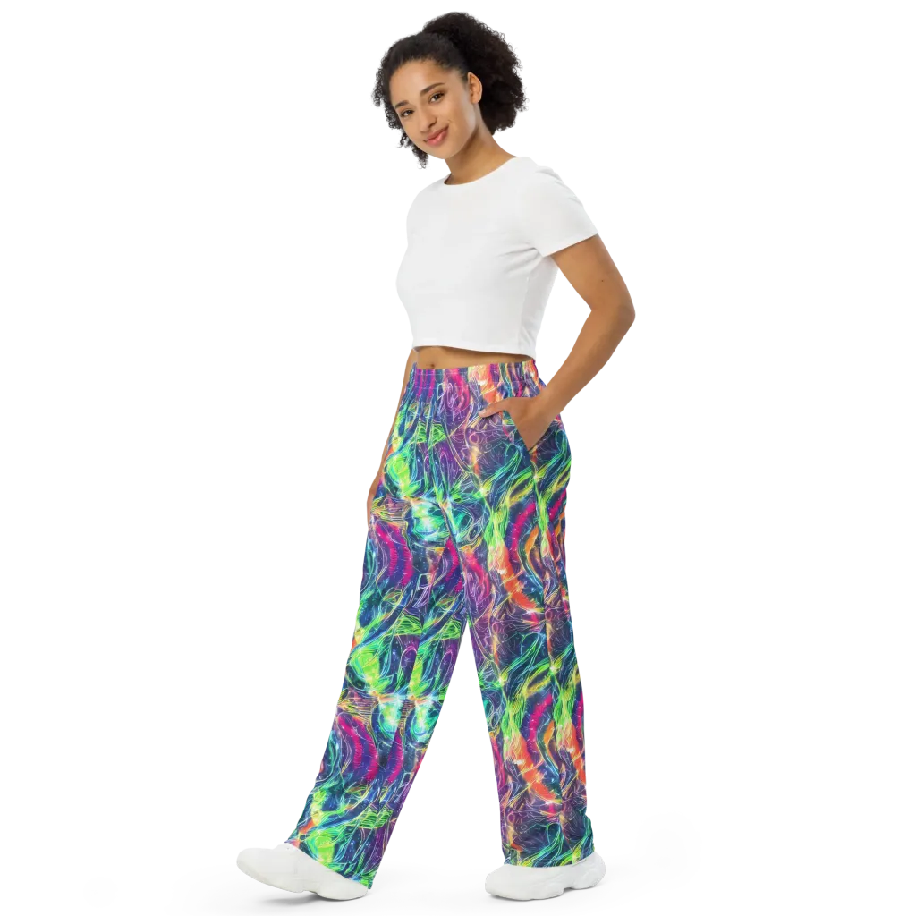Electric Chromatic Drift on Wide-Leg Pants — Left Front