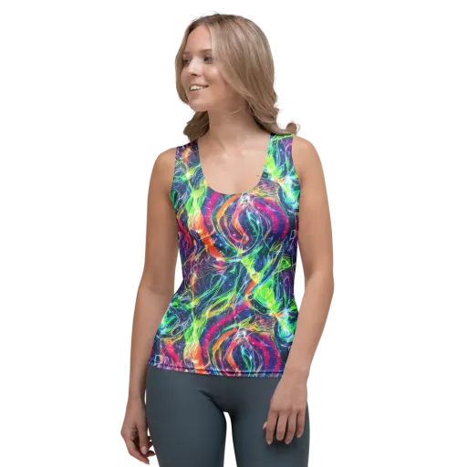 Electric Chromatic Drift on a Women's Tank Top