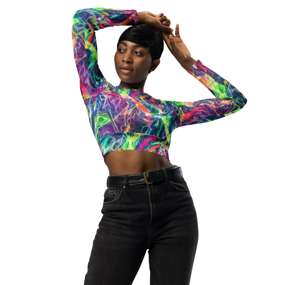 Electric Chromatic Drift on Long Sleeve Crop Top — Front