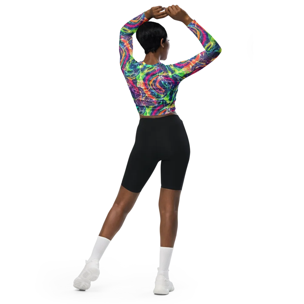 Electric Chromatic Drift on Long Sleeve Crop Top — Back