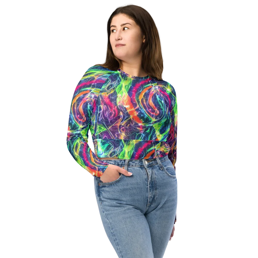 Electric Chromatic Drift on Long Sleeve Crop Top — Front