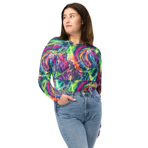 Electric Chromatic Drift on a Long Sleeve Crop Top