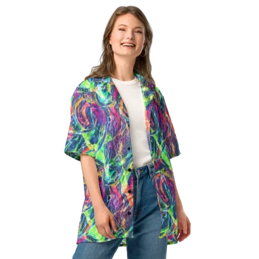 Electric Chromatic Drift on a Button Shirt