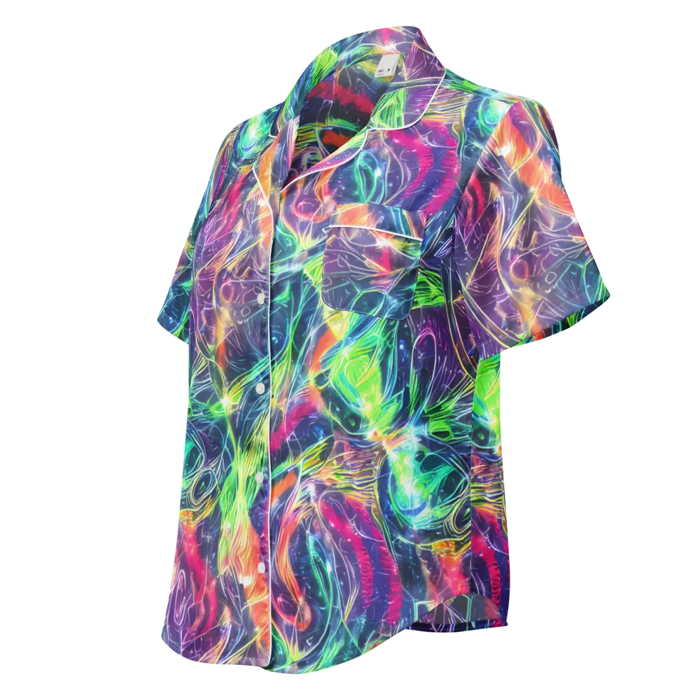 Electric Chromatic Drift on Women's Short Sleeve Pajama Top — Left Front