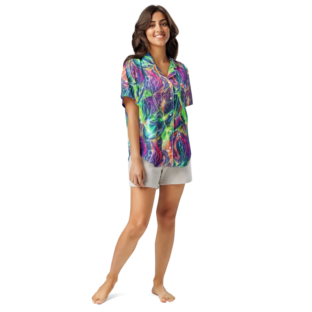 Electric Chromatic Drift on Women's Short Sleeve Pajama Top — Front
