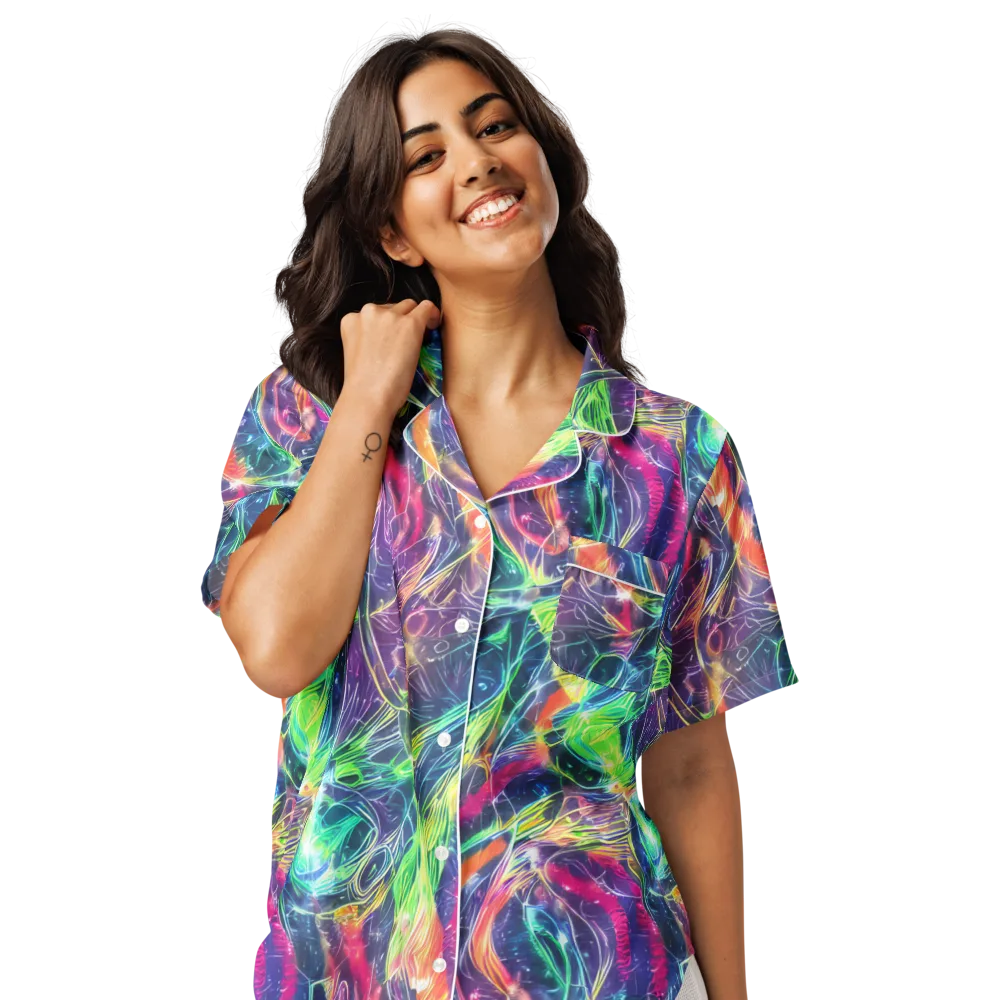 Electric Chromatic Drift on Women's Short Sleeve Pajama Top — Front