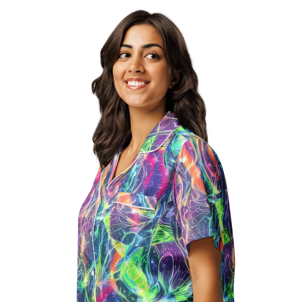 Electric Chromatic Drift on Women's Short Sleeve Pajama Top — Left Front