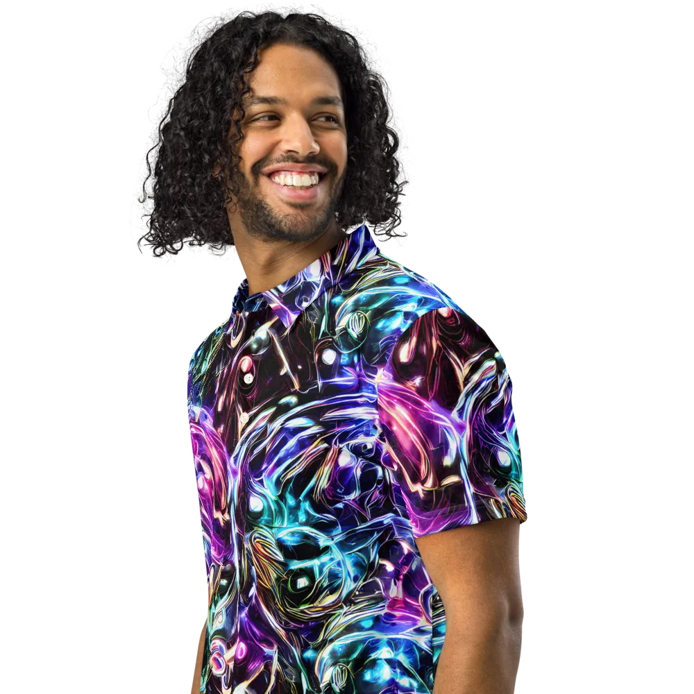 Cosmic Chrome on Men's Slim Fit Polo Shirt — Left Front