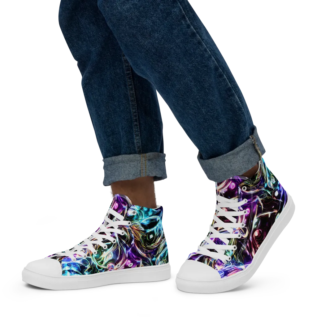 Cosmic Chrome on Men's High Top Canvas Shoes — Left
