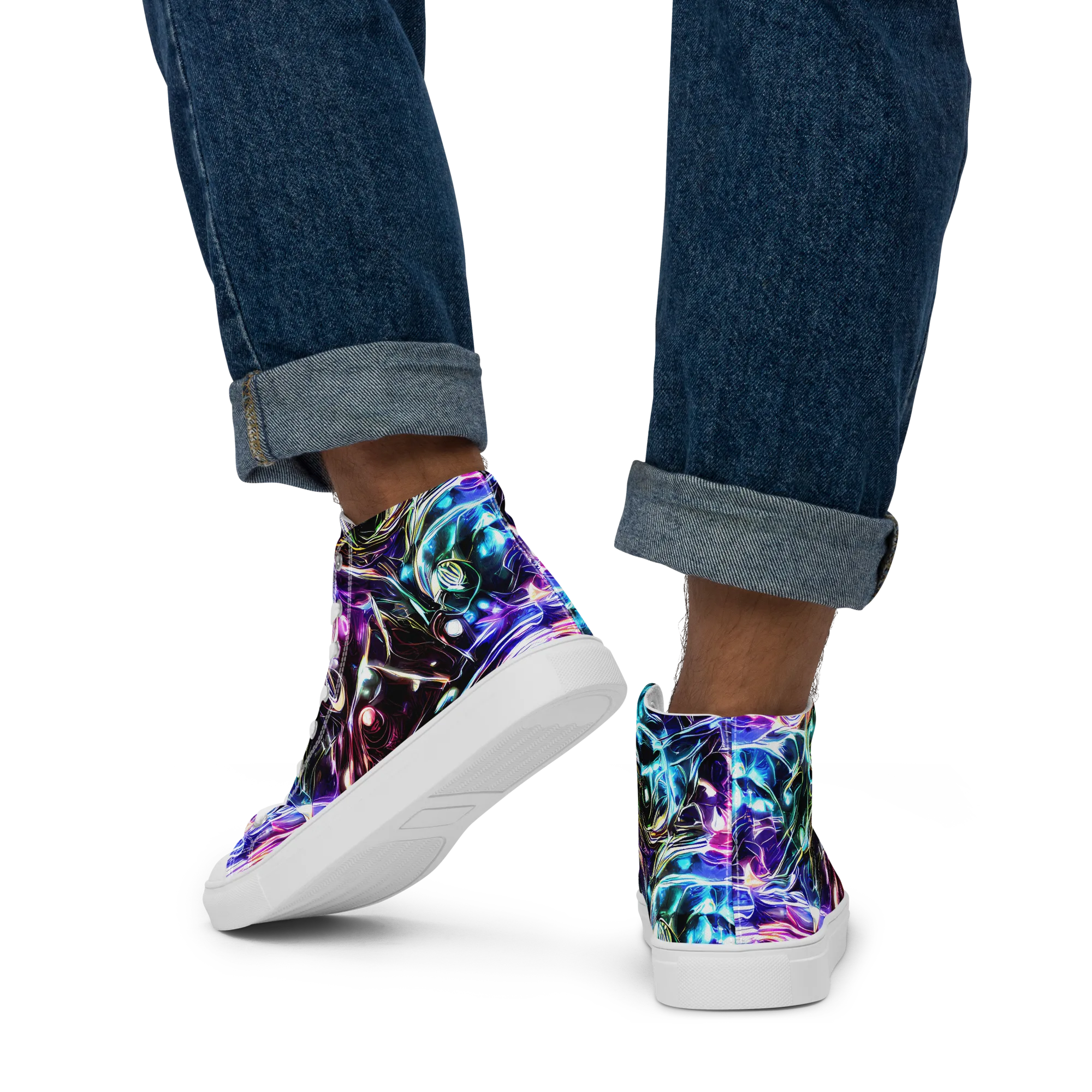 Cosmic Chrome on Men's High Top Canvas Shoes — Back