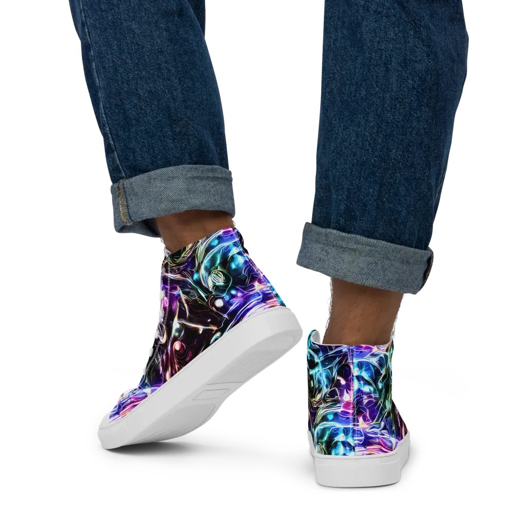 Cosmic Chrome on Men's High Top Canvas Shoes — Back