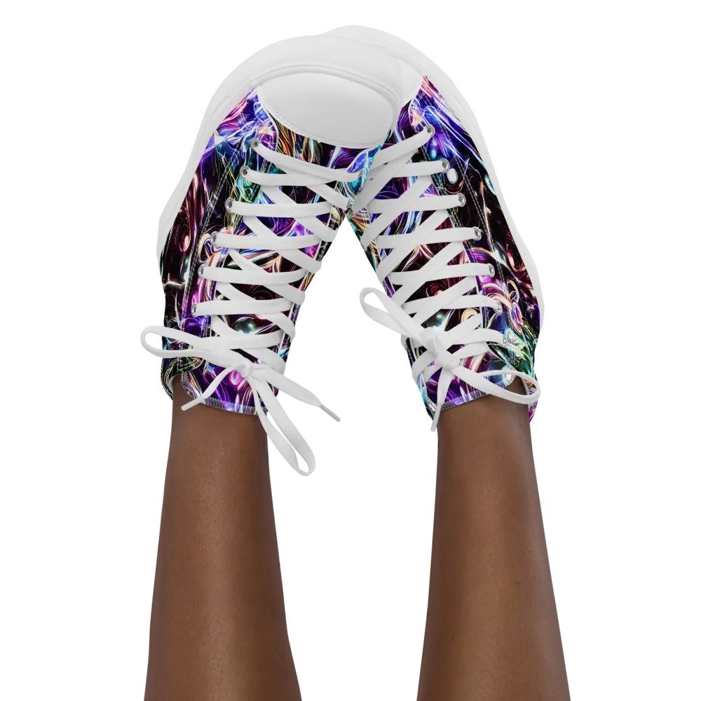 Cosmic Chrome on Women's High Top Canvas Shoes — Front