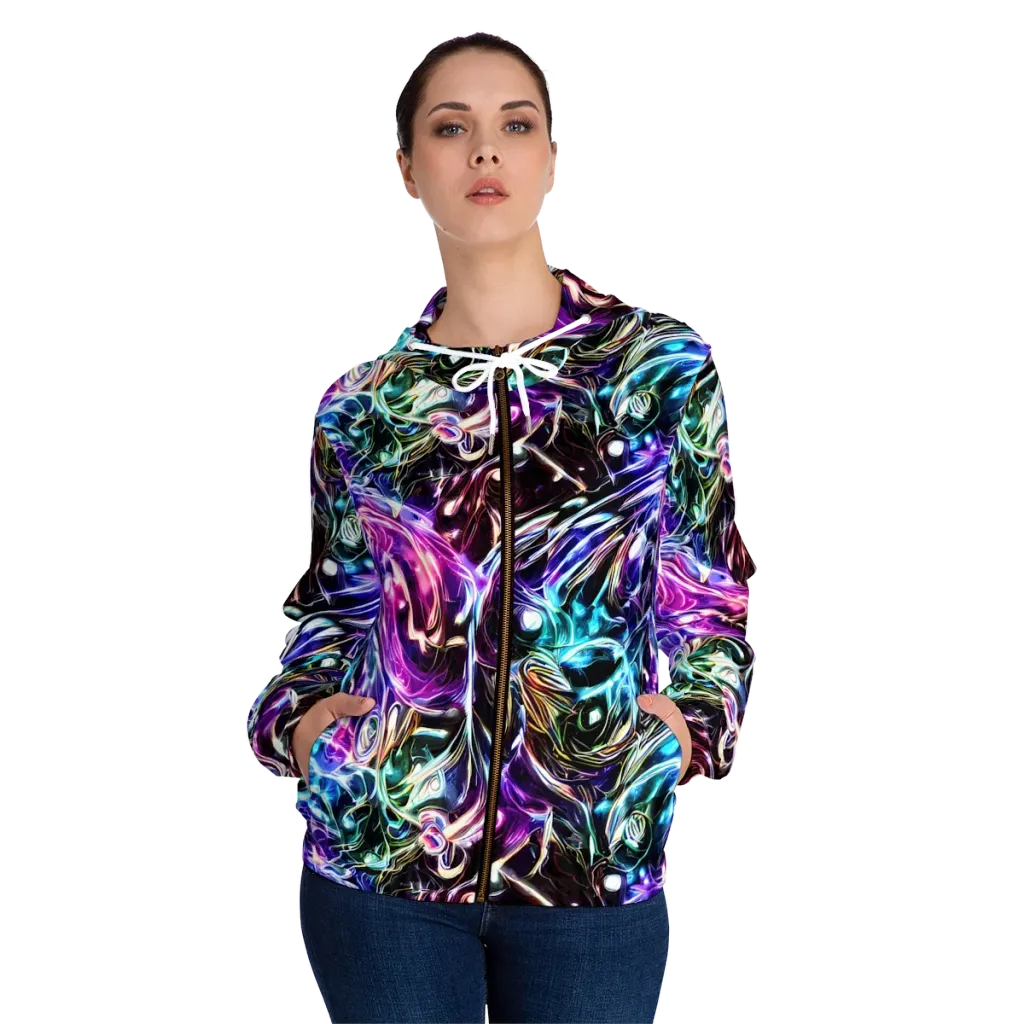 Cosmic Chrome on Women's Full-Zip Hoodie — Front On Person