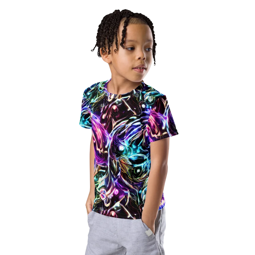 Cosmic Chrome on Kids Crew Neck T-Shirt — Left Front