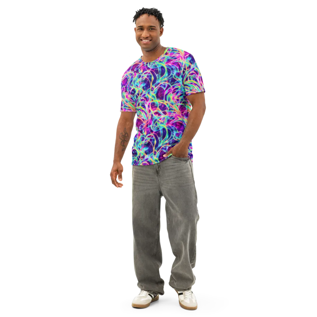 Electric Starweave on Men's Cotton Crew Neck T-Shirt — Front