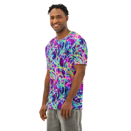 Electric Starweave on a Men's Cotton Crew Neck T-Shirt