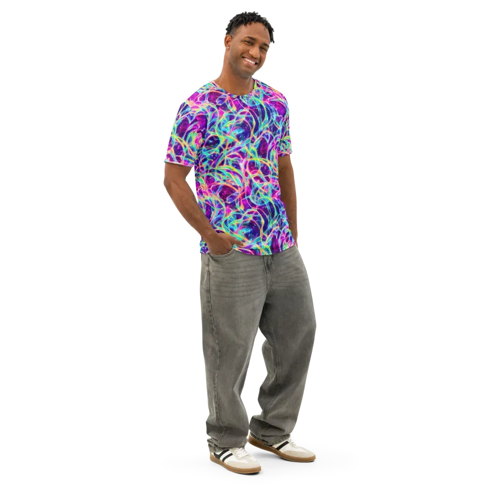 Electric Starweave on Men's Cotton Crew Neck T-Shirt — Right Front