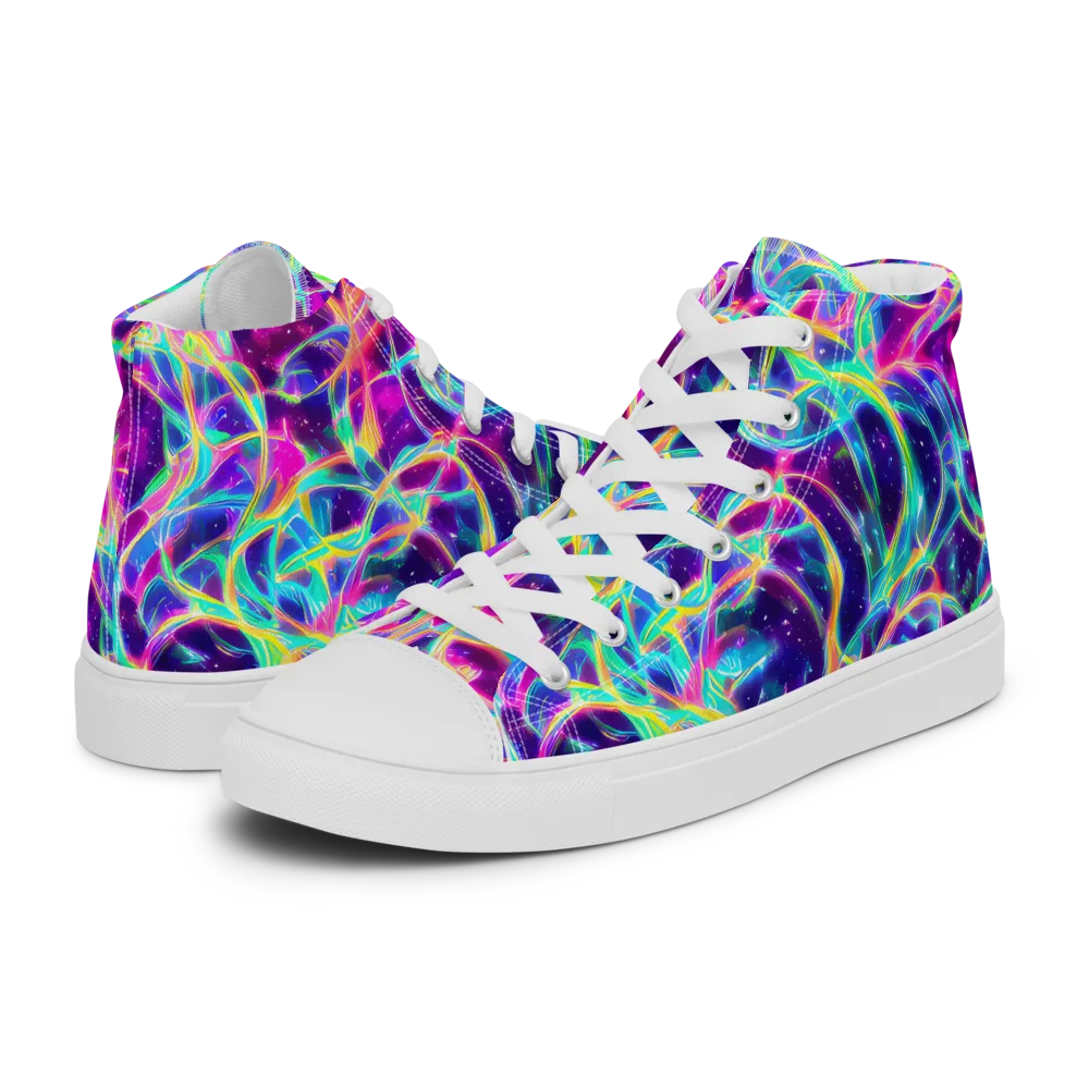 Electric Starweave on Men's High Top Canvas Shoes — Left