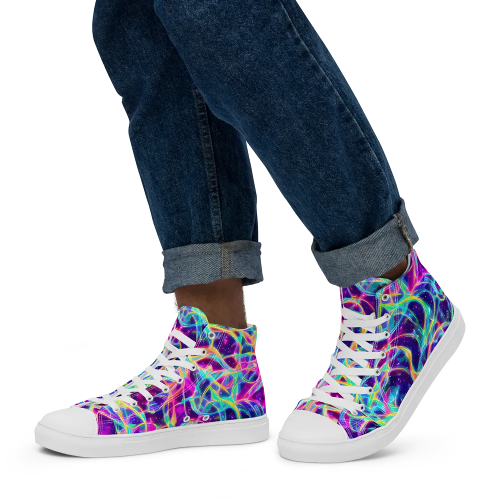 Electric Starweave on Men's High Top Canvas Shoes — Left