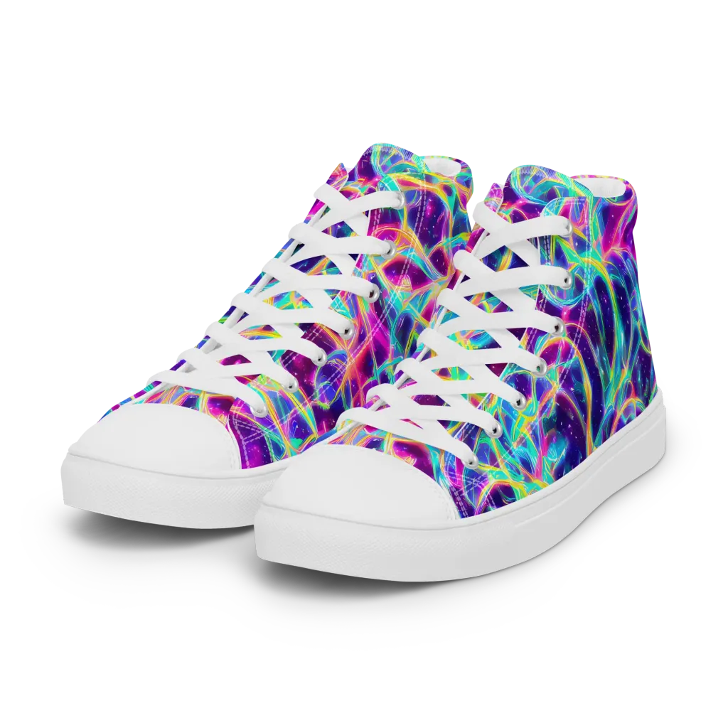 Electric Starweave on Women's High Top Canvas Shoes — Left Front