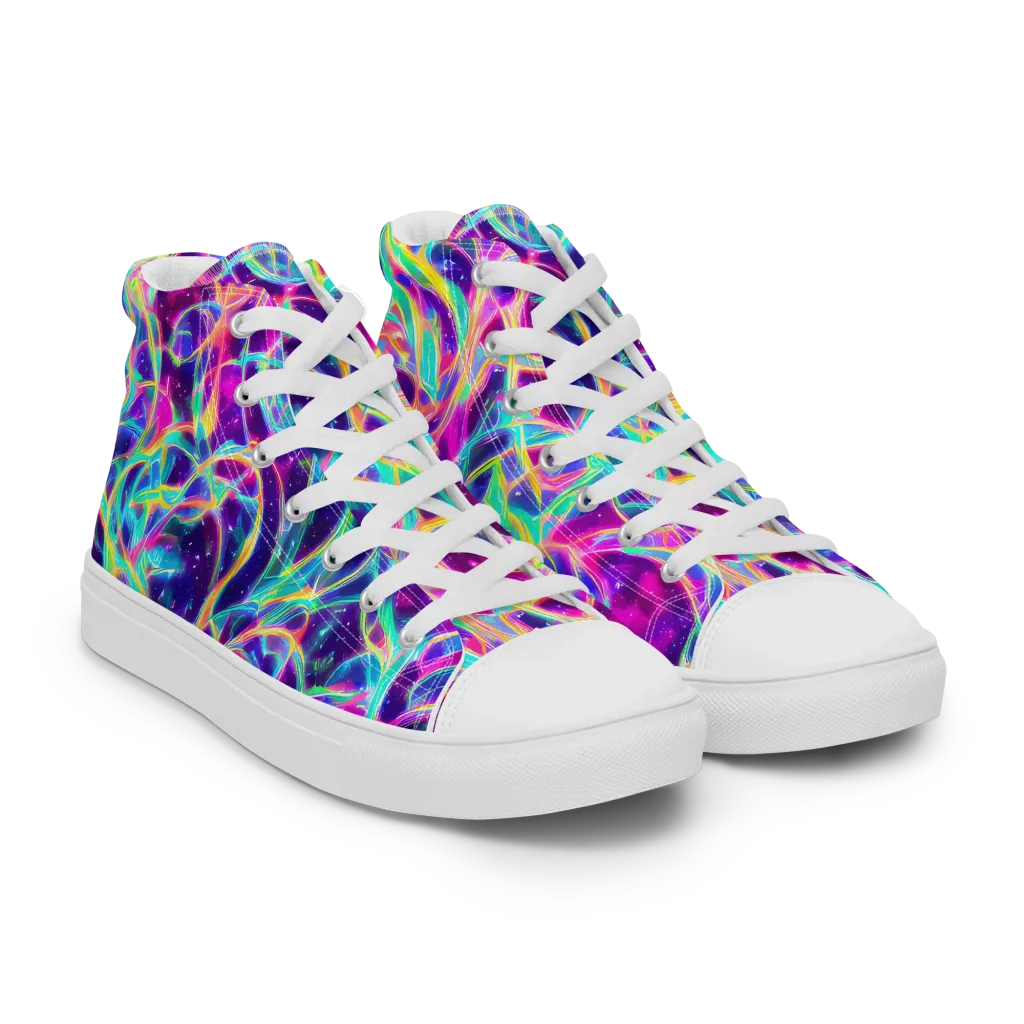 Electric Starweave on Women's High Top Canvas Shoes — Right Front