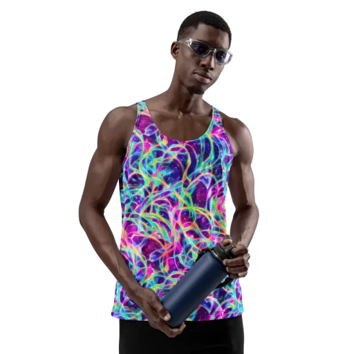 Electric Starweave on a Men's Tank Top