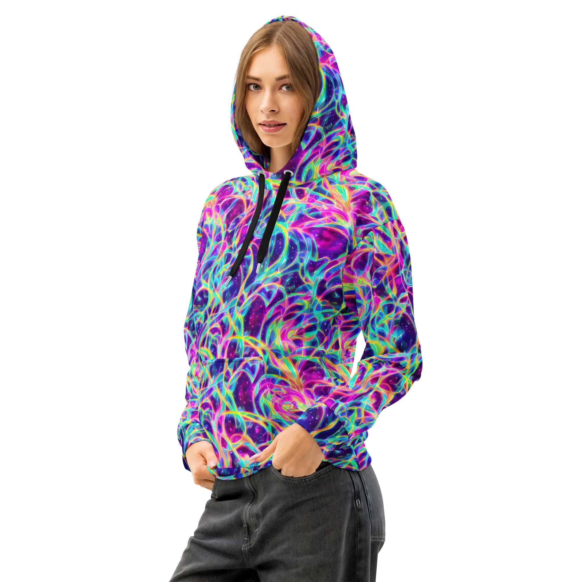 Electric Starweave on Cotton Hoodie — Left Front