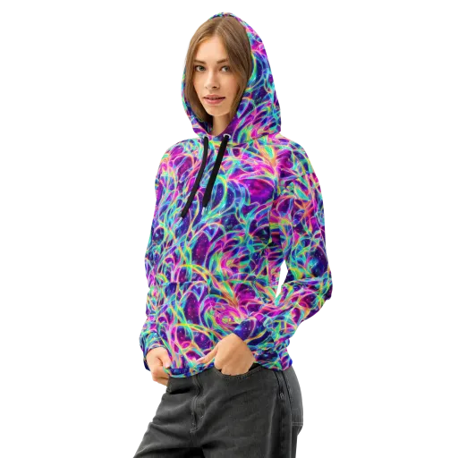 Electric Starweave on a Cotton Hoodie