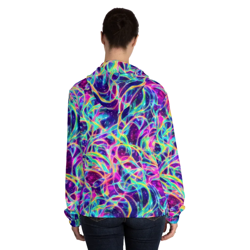 Electric Starweave on Women's Full-Zip Hoodie — Back On Person