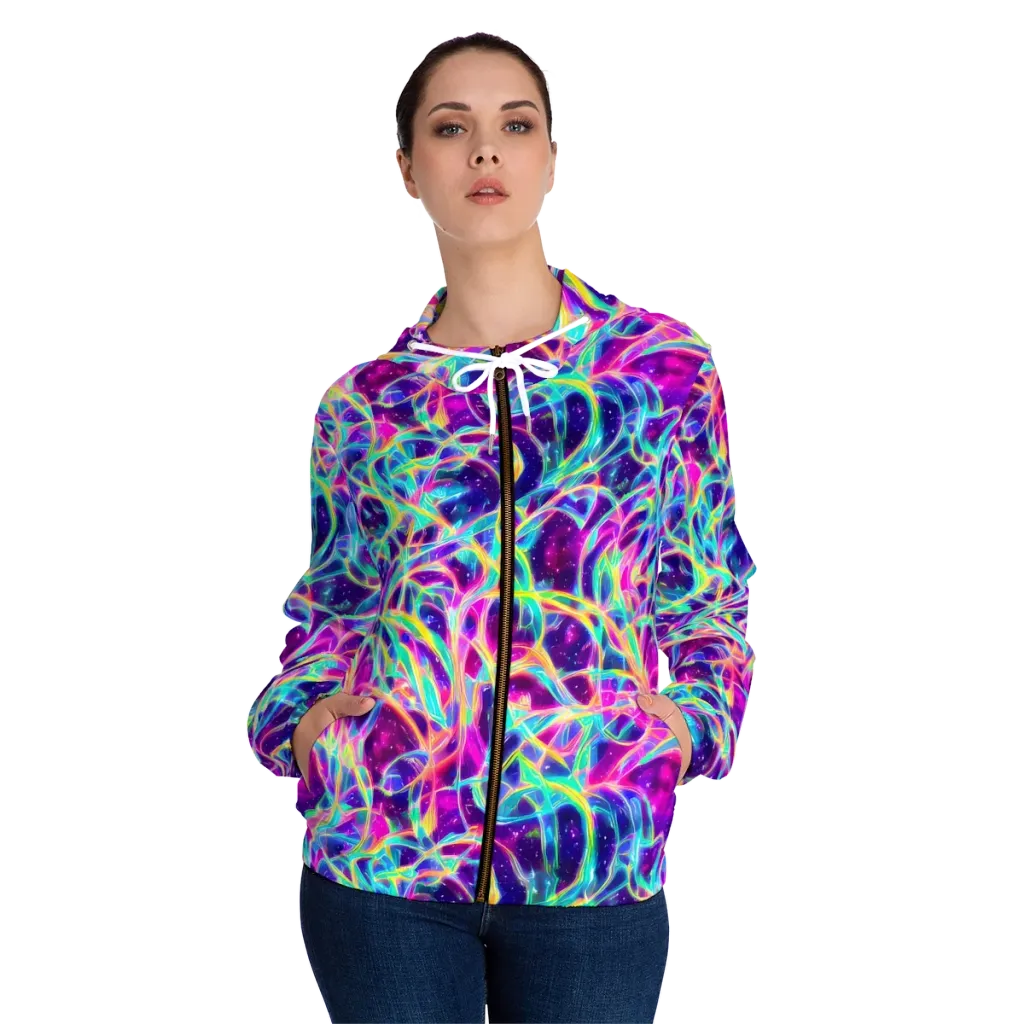 Electric Starweave on Women's Full-Zip Hoodie — Front On Person