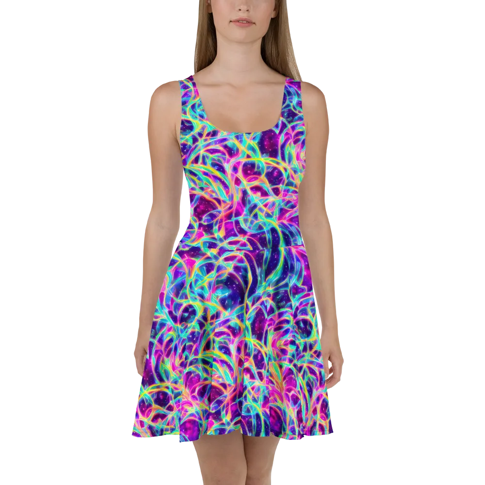 Electric Starweave on Skater Dress — Front