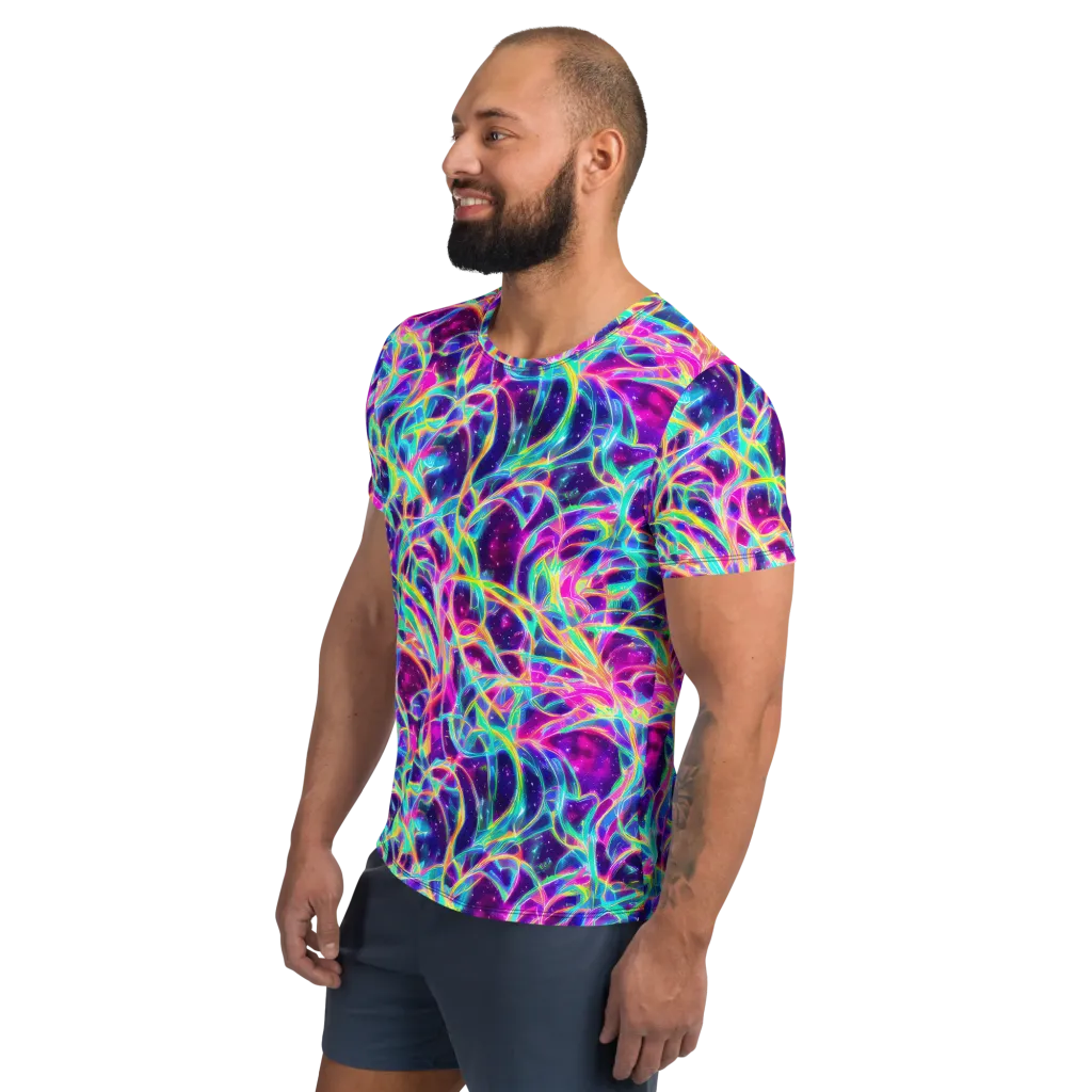 Electric Starweave on Men's Athletic T-Shirt — Left