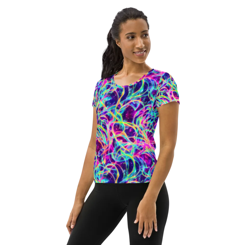 Electric Starweave on Women's Athletic T-Shirt — Left