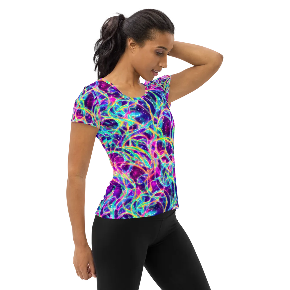 Electric Starweave on Women's Athletic T-Shirt — Right
