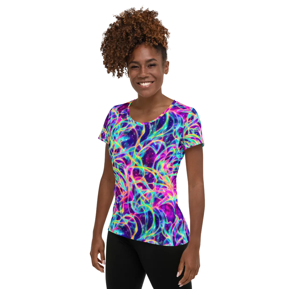 Electric Starweave on Women's Athletic T-Shirt — Left