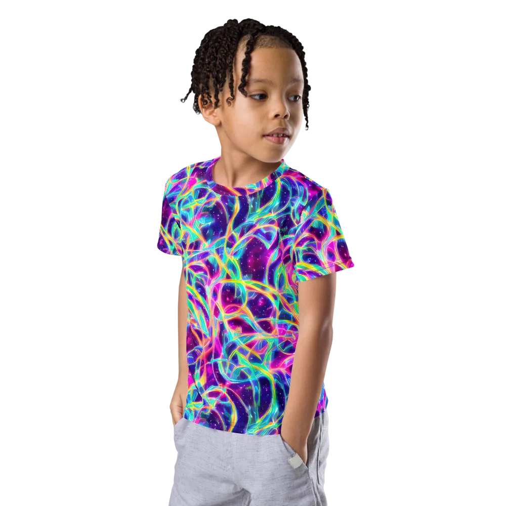 Electric Starweave on Kids Crew Neck T-Shirt — Left Front
