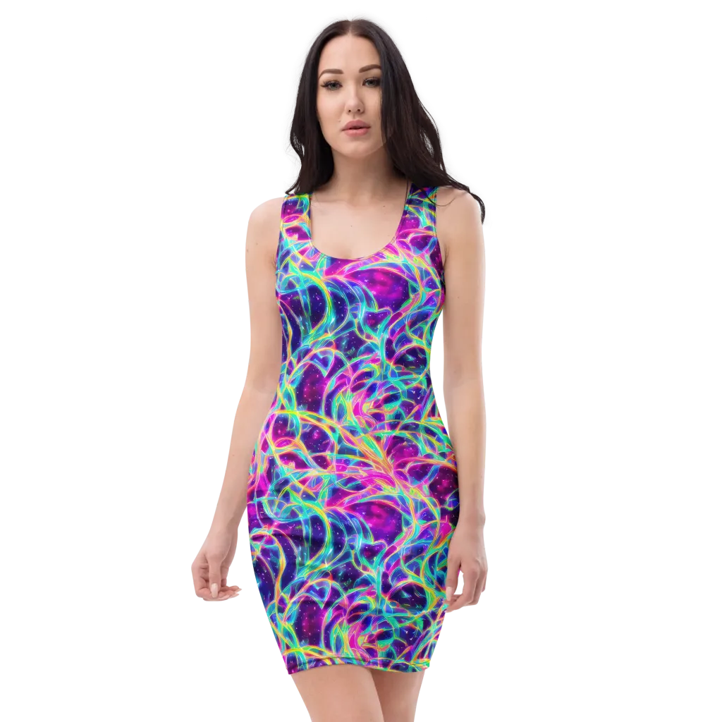 Electric Starweave on Bodycon Dress — Front