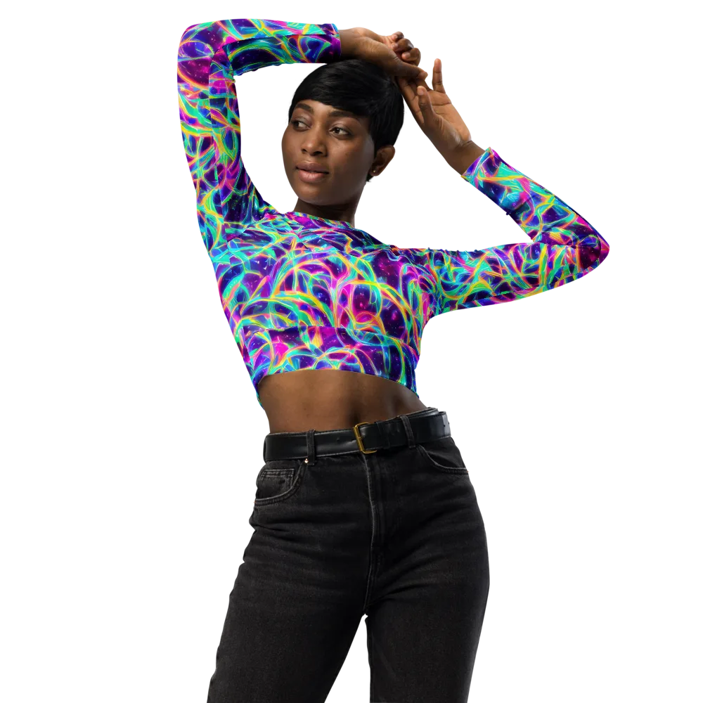 Electric Starweave on Long Sleeve Crop Top — Front