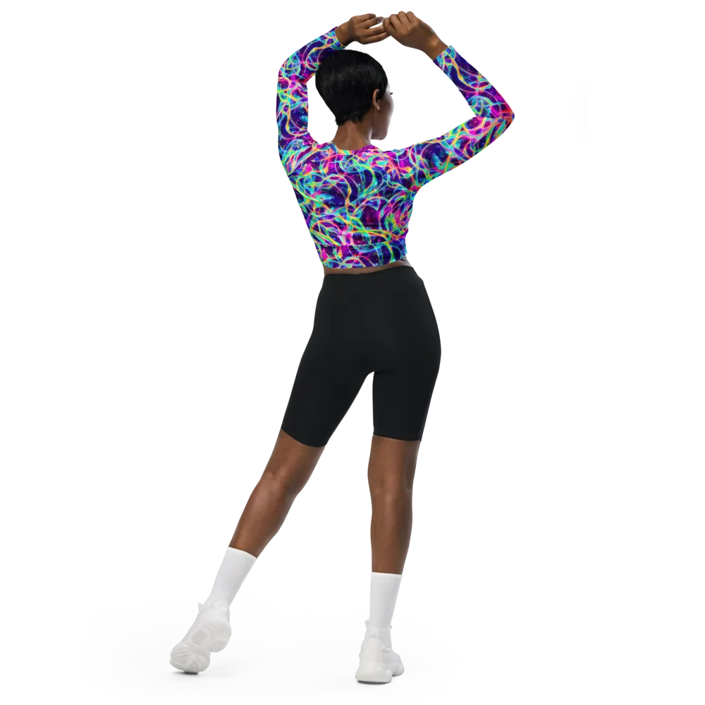 Electric Starweave on Long Sleeve Crop Top — Back
