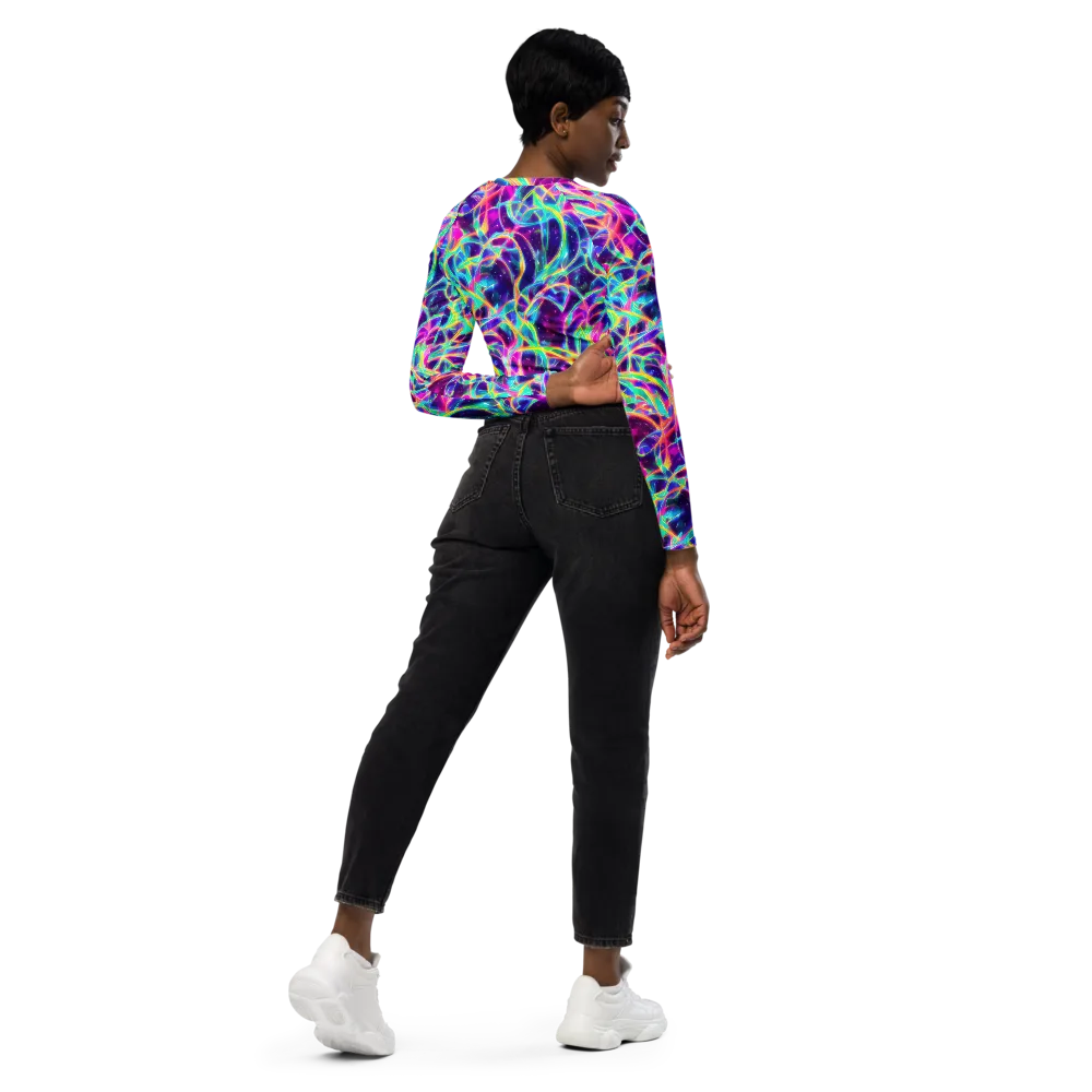 Electric Starweave on Long Sleeve Crop Top — Right Back