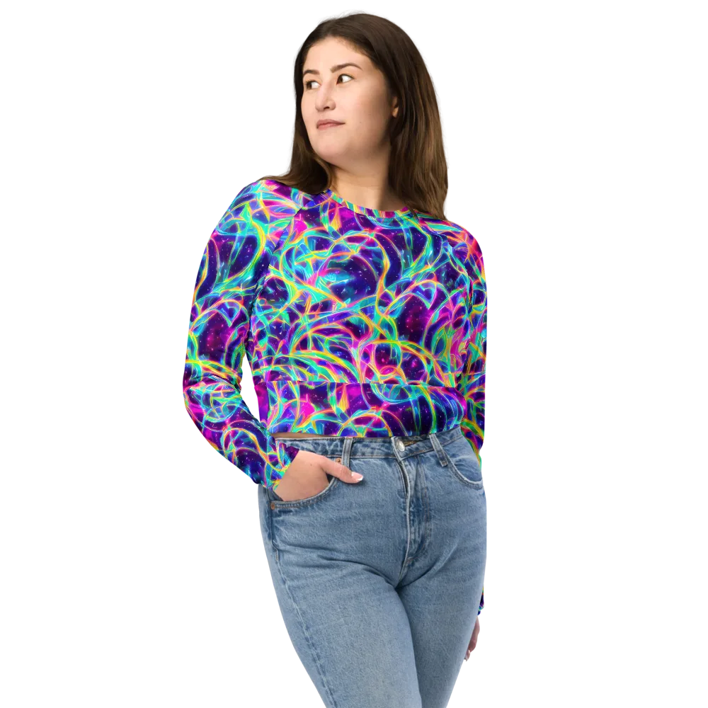Electric Starweave on Long Sleeve Crop Top — Front
