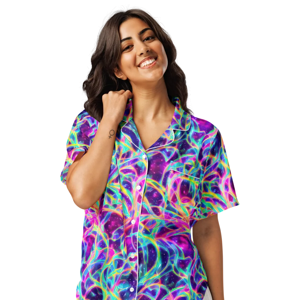 Electric Starweave on Women's Short Sleeve Pajama Top — Front