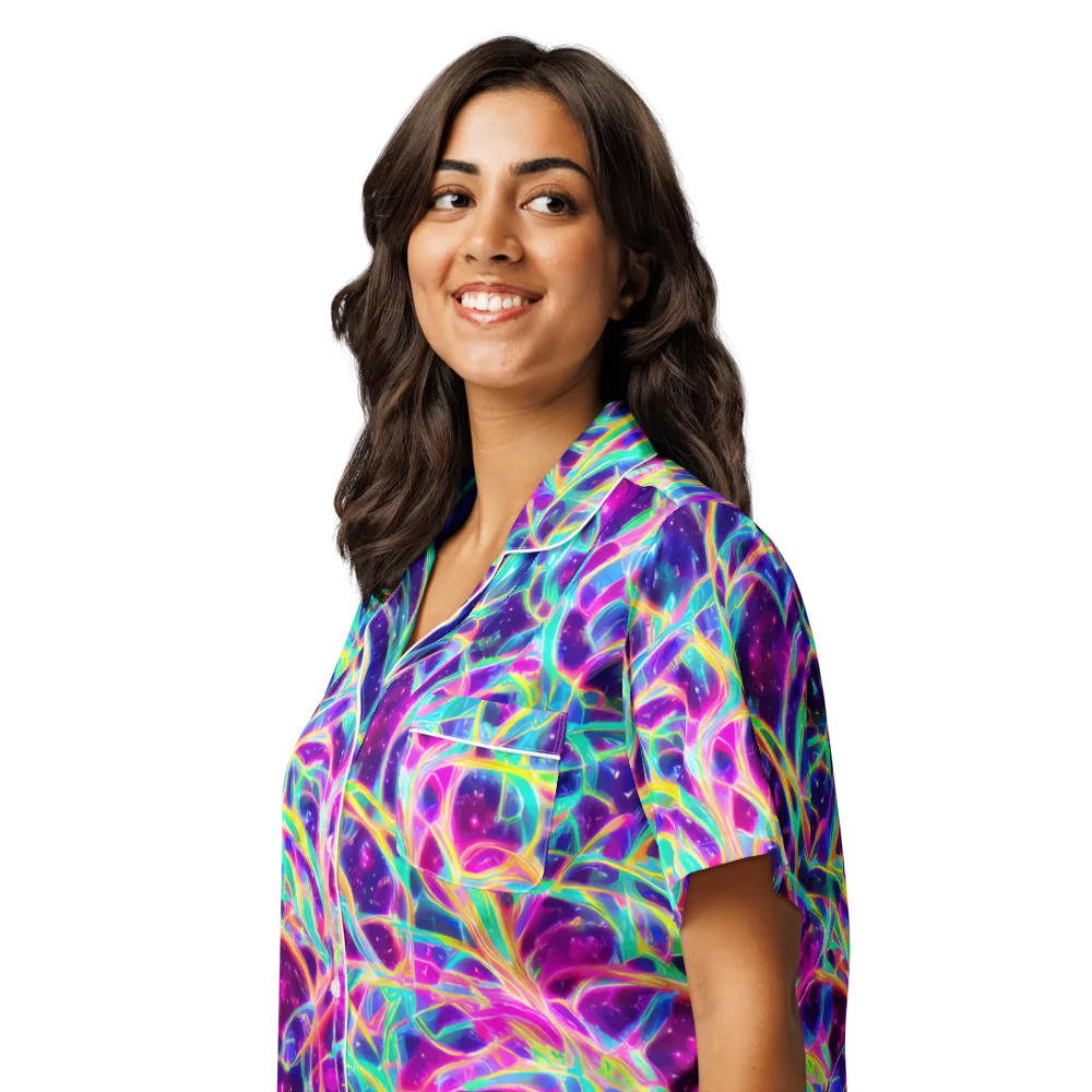 Electric Starweave on Women's Short Sleeve Pajama Top — Left Front