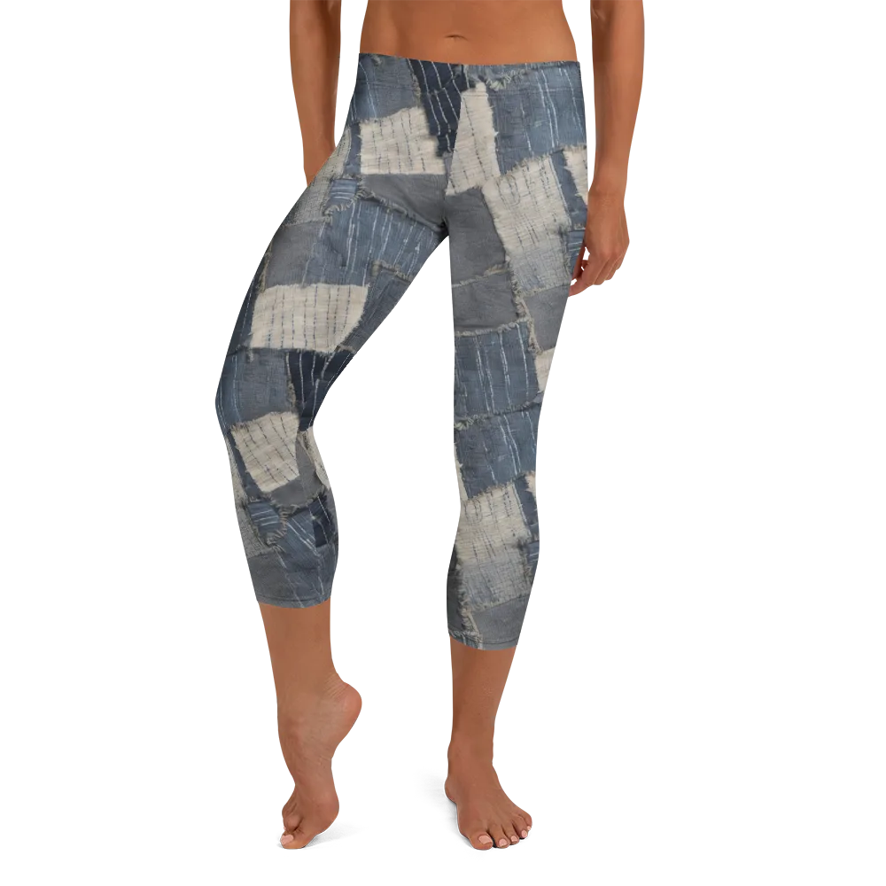 Indigo Mending on Capri Leggings — Front