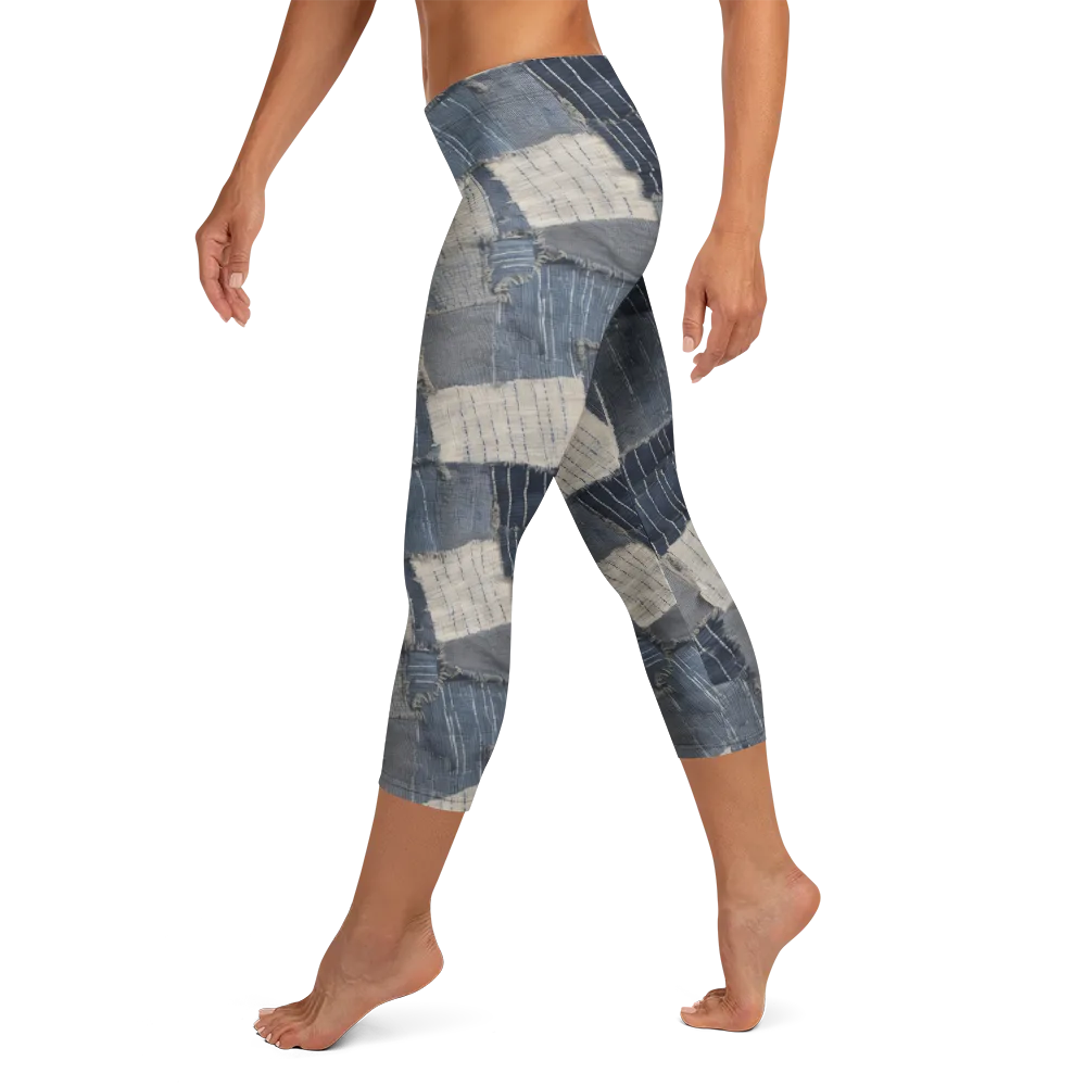 Indigo Mending on Capri Leggings — Left