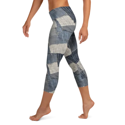 Indigo Mending on a Capri Leggings