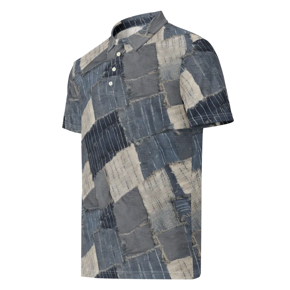 Indigo Mending on Men's Slim Fit Polo Shirt — Left Front