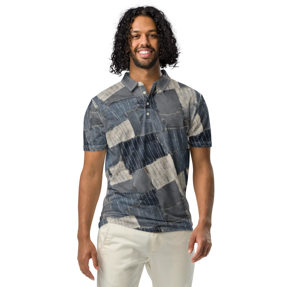 Indigo Mending on Men's Slim Fit Polo Shirt — Front