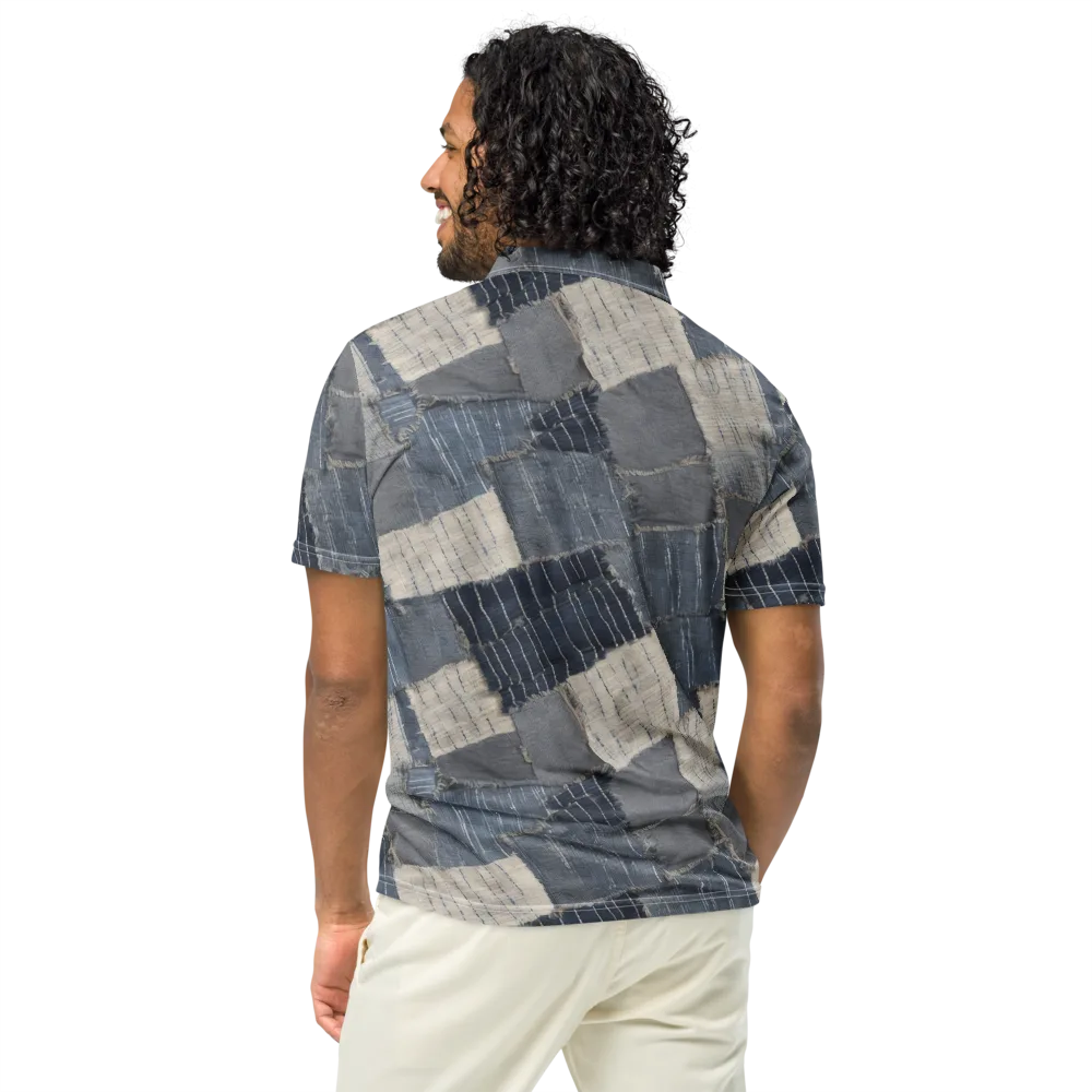 Indigo Mending on Men's Slim Fit Polo Shirt — Back