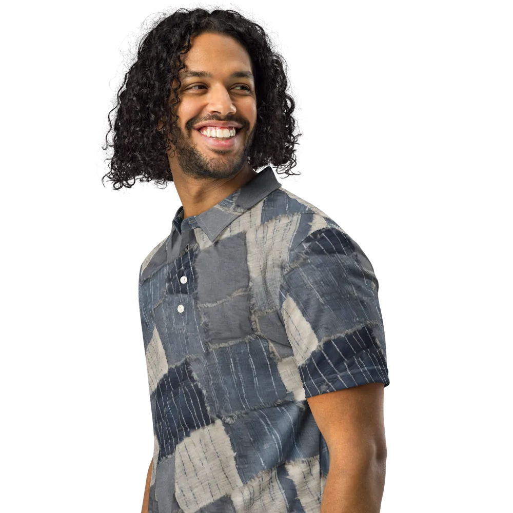 Indigo Mending on Men's Slim Fit Polo Shirt — Left Front